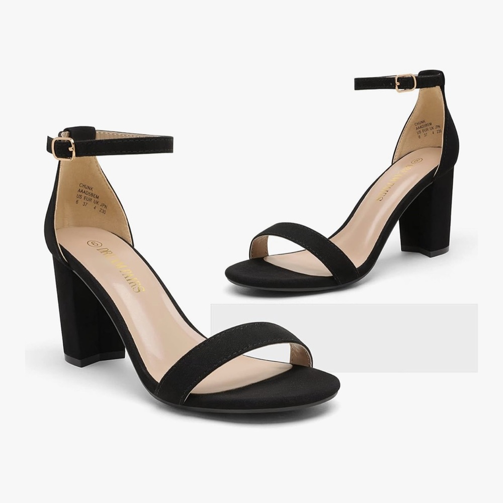 Dream Pairs Chunk Elegant Black Strap Heels